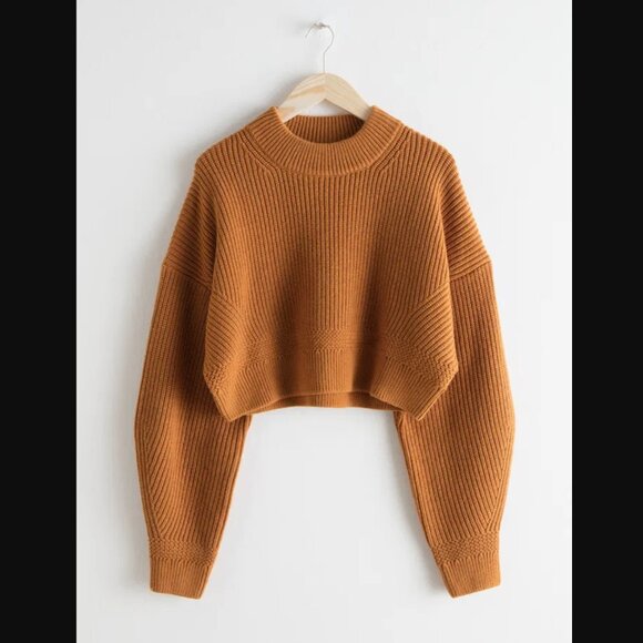 &Other Stories Wool-blend Cropped Burnt Orange Ribbed Knit Sweater Size Small - Picture 3 of 4